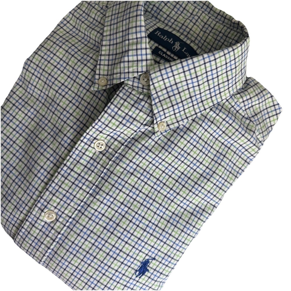 Ralph Lauren Mens M Classic Fit 15.5 32/33  Polo  Plaid Button Up Blue/Yellow